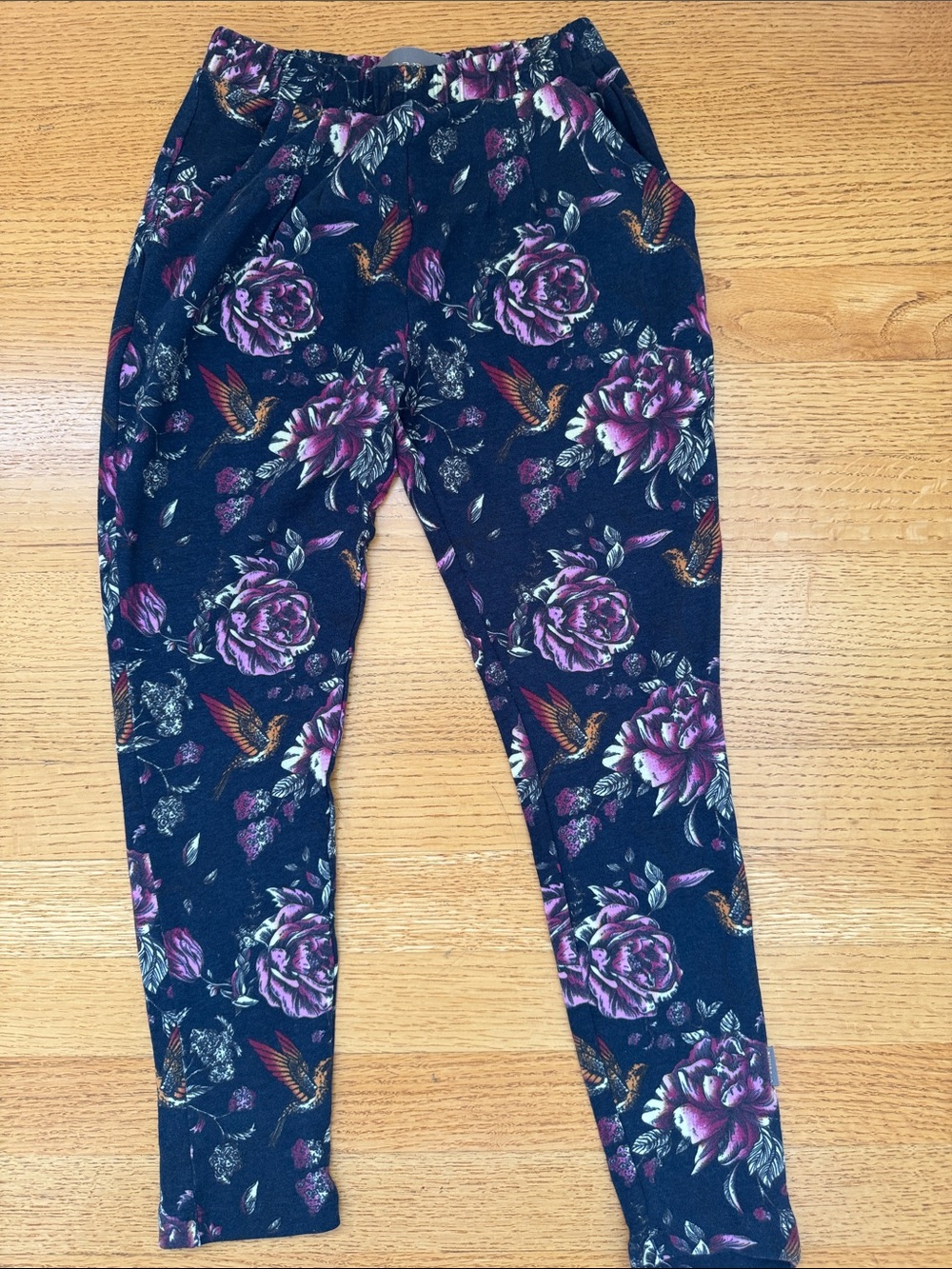 Girls Floral Navy Stretch Leggings with Elastic Waist